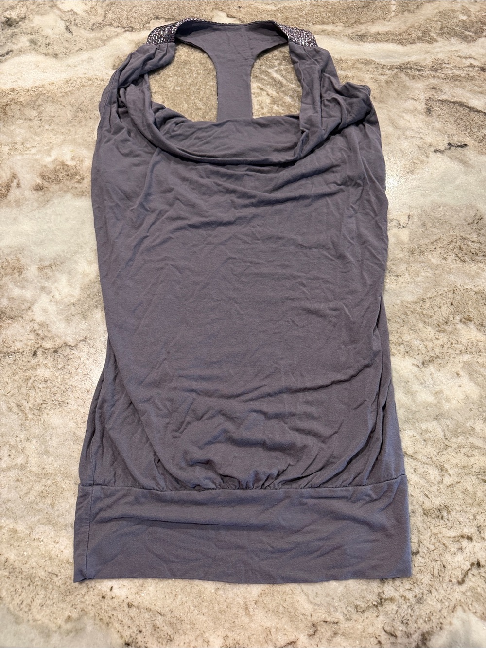 Daytrip Slate Gray Racerback Tank with Gathered Hem - Picture 1 of 4